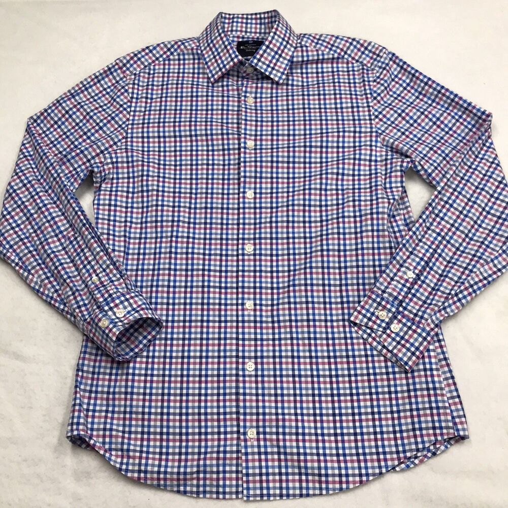 BEN SHERMAN Long Sleeve Signature Gingham Shirt Men M Blue Red Casual Office